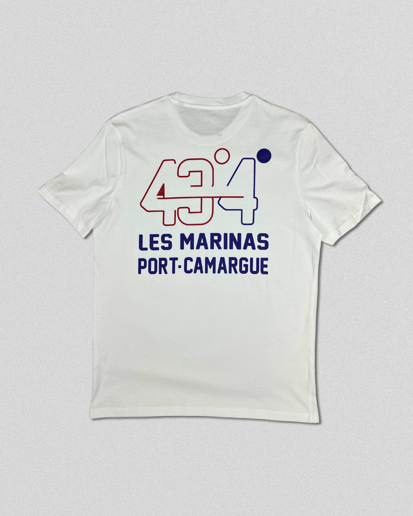 T-shirt Blanc "Les Marinas Port-Camargue 43°4"